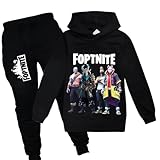 zhaojiexiaodian Traje deportivo para niños con estampado de dibujos animados en 3D, sudadera casual para niños, sudadera con capucha y pantalones, Negro , 140